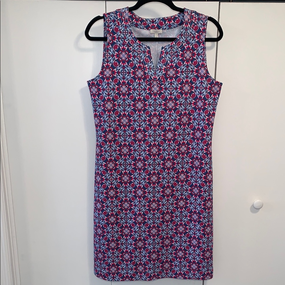 Talbots Sleeveless Geometric Patterned Dress Blue Red Size Small